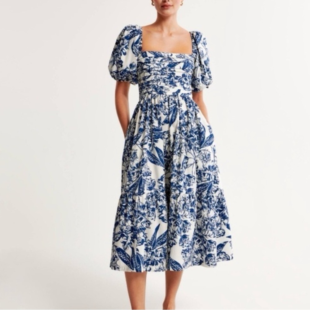 Abercrombie & Fitch Emerson Poplin Puff Sleeve Midi Dress